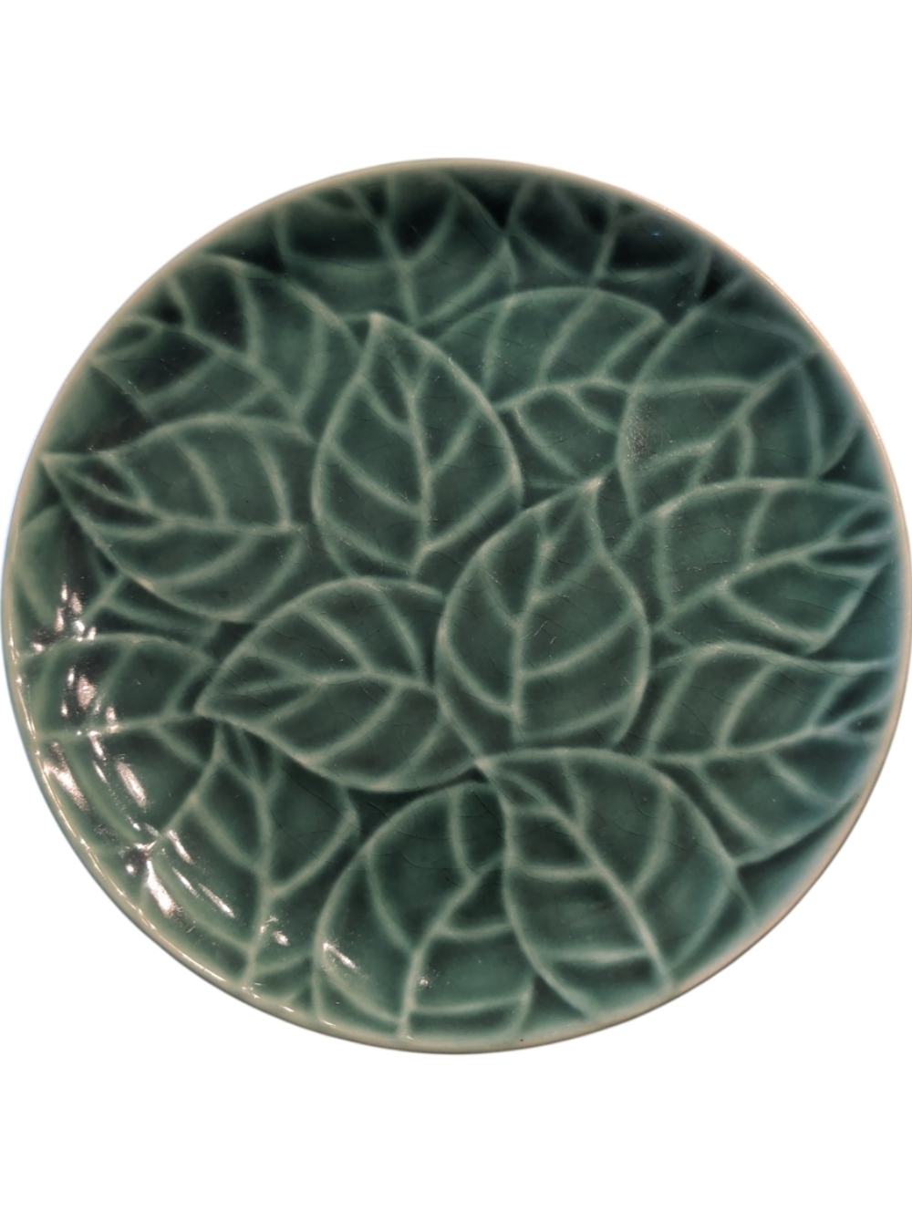 Pier 1 Jade Leaves dark green stoneware 8" salad plate dishwasher safe
